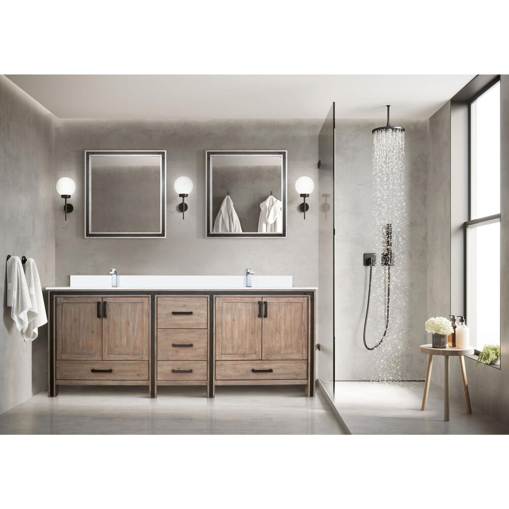 Lexora Home Ziva 84&quot; Double Bathroom Vanity in Rustic Barnwood with 2 cm White Quartz Top and Rectangular Sinks, , large