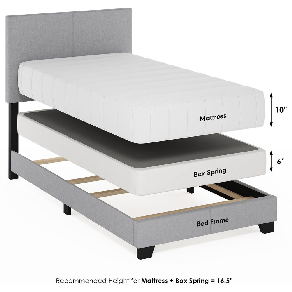 HOMLUX Pessac Twin Fabric Upholstered Panel Bed Frame in Glacier, , large