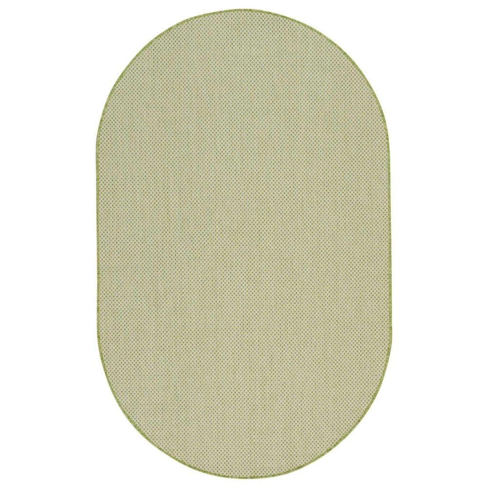 Nourison Courtyard Ivory and Green 5&#39; x 8&#39; Oval Indoor/Outdoor Area Rug, , large