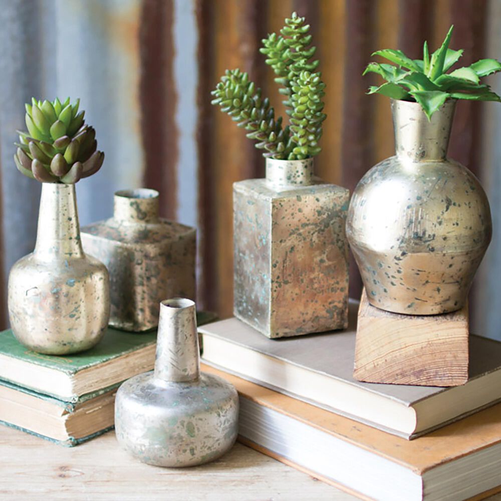 Kalalou Bud Vases in Verdigris and Brass (Set of 5), , large