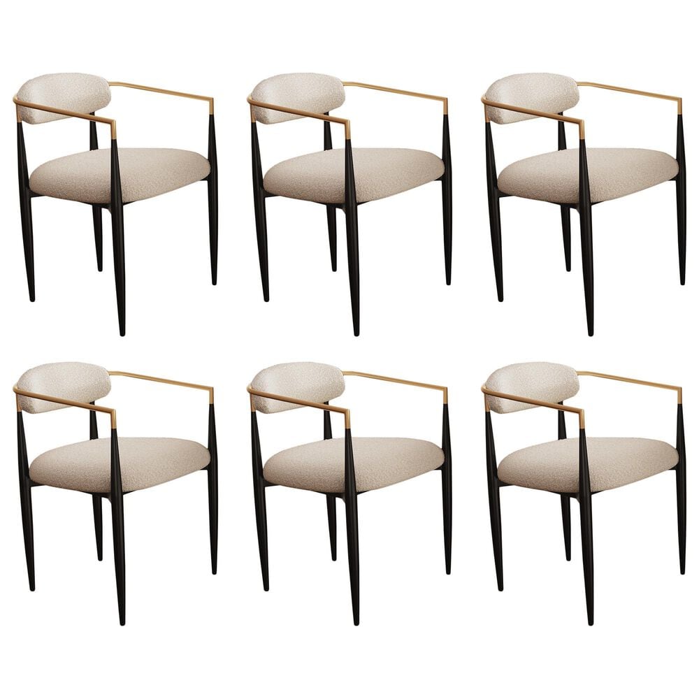 Morden Fort Modern Boucle Arm Chair with White Cushion in Black and Gold (Set of 6), , large