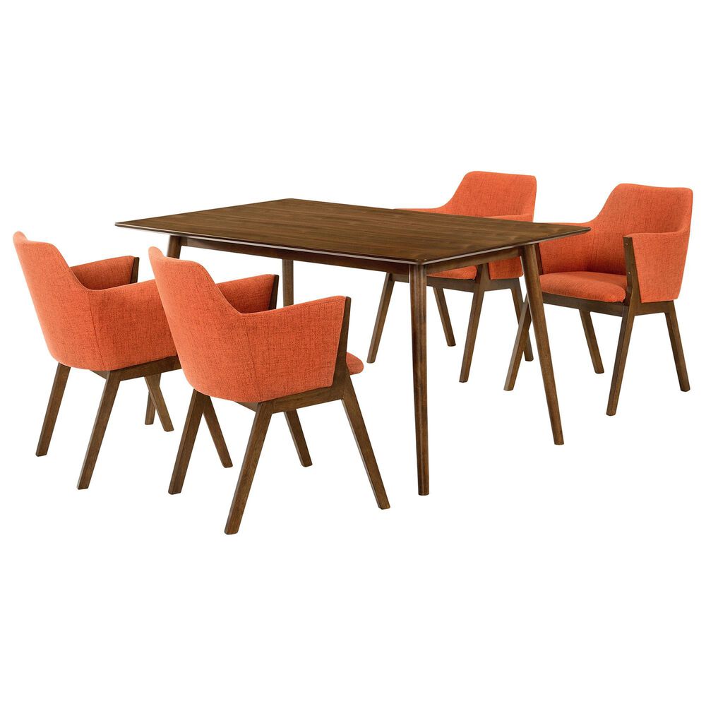 Armen Living Westmont and Renzo 5-Piece Dining Set with Orange Cushion in Walnut, , large