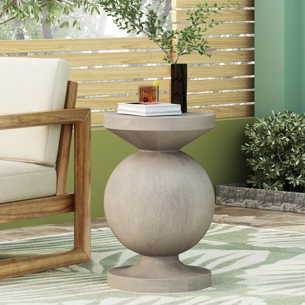 Hearth and Haven Outdoor Sculptural Round End Table with Pedestal Base in Natural, , large