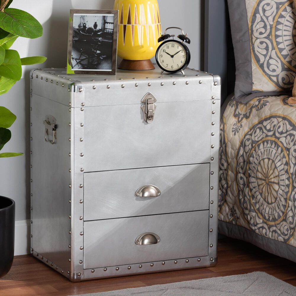 Baxton Studio Serge 2-Drawer Accent Storage Chest in Silver, , large