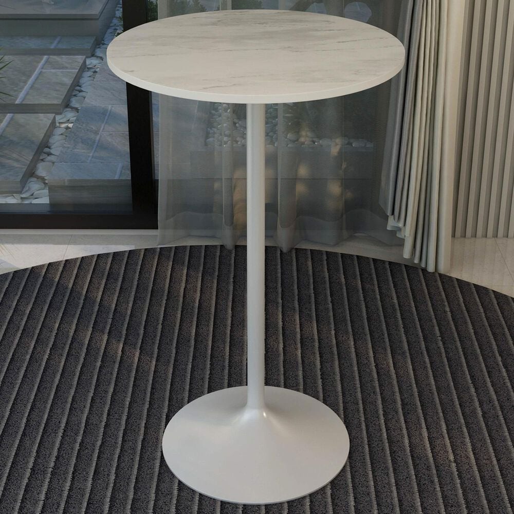 Leisuremod Verve 27&quot; Round Bar Height Dining Table with Resin Top in White - Table Only, , large