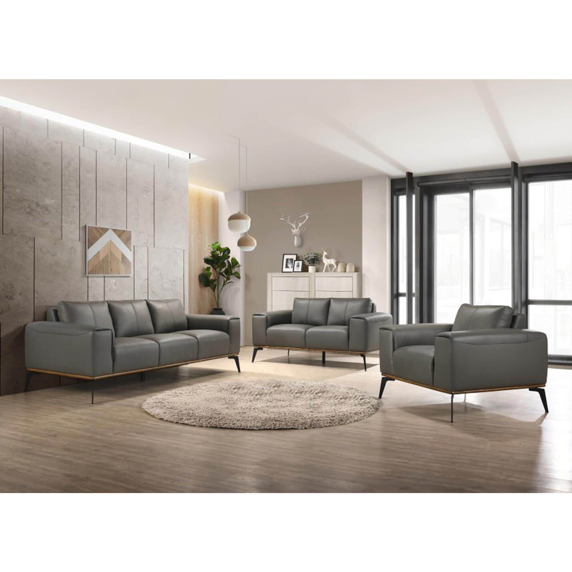 37B Pietro Stationary Leather Chair in Gray