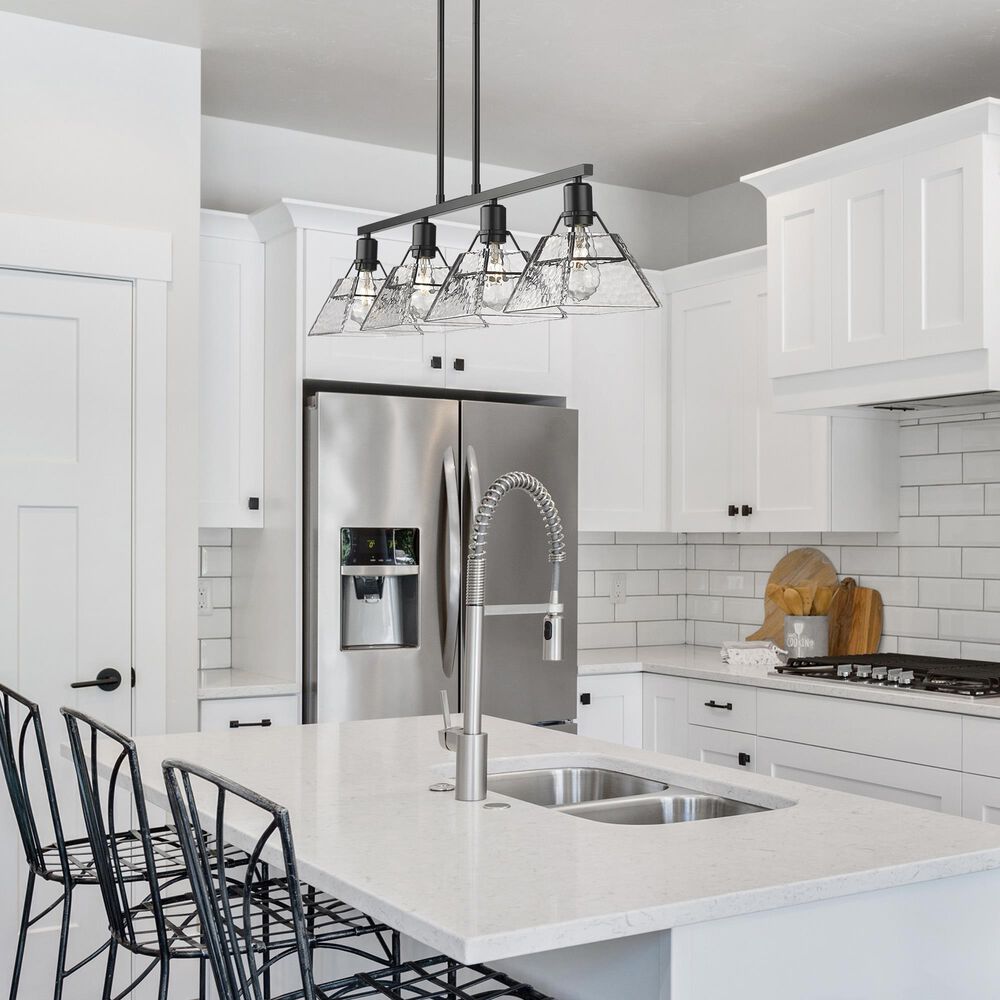 Golden Lighting Kepler 4-Light Pendant with Water Glass Shade in Matte Black, , large