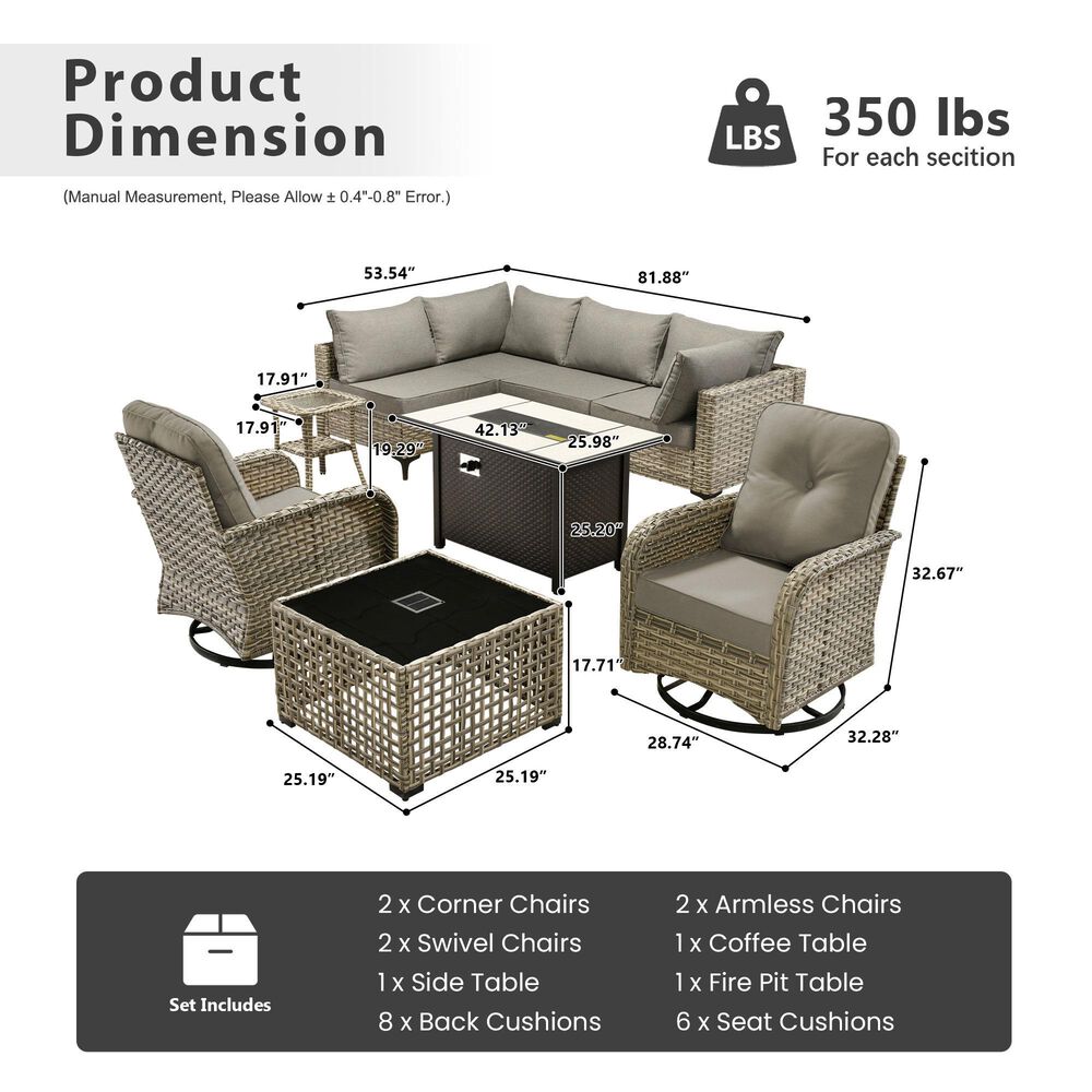 HOMLUX 9-Piece Patio Conversation Set in Dark Gray, , large