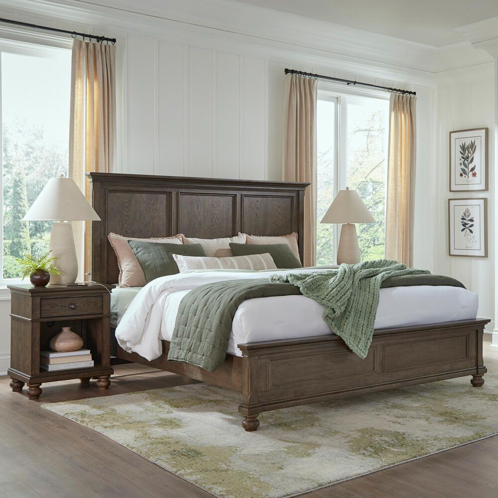 Riva Ridge Oxford California King Panel Bed in Cocoa with USB Ports, , large