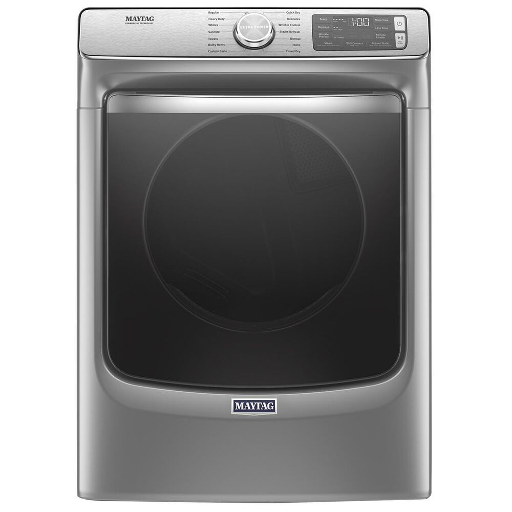 Maytag 5.0 Cu. Ft. Front Load Washer and a 7.3 Cu. Ft. Gas Dryer with 14 Dry Cycles in Metallic