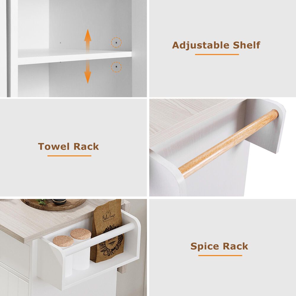 HOMLUX 44" Kitchen Island with Trash Can Storage Cabinet in White, , large
