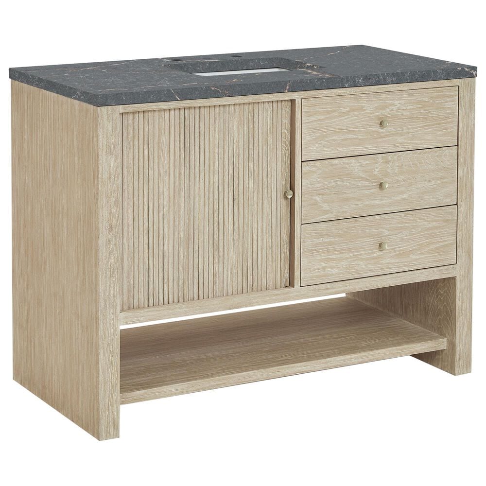 James Martin Vanities Marigot Single 48" Single Vanity in Sun-washed Oak with 3 cm Parisien Bleu Quartz Top, , large