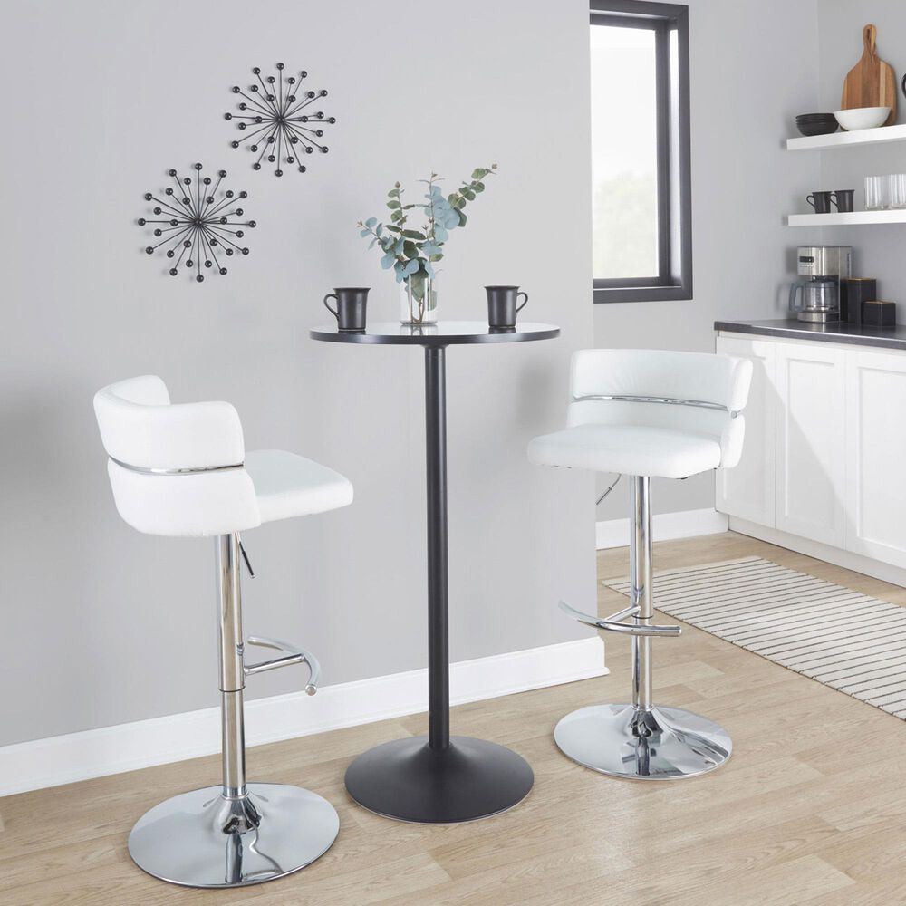 Lumisource Cinch Claire Swivel Adjustable Bar Stool with White Cushion in Chrome &#40;Set of 2&#41;, , large