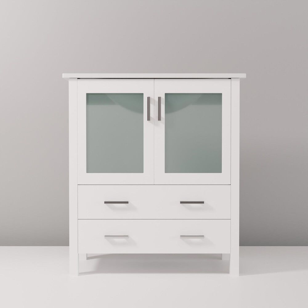 Lexora Home Volez 30&quot; Single Bathroom Vanity in White with 2 cm White Ceramic Top and Rectangular Sink, , large
