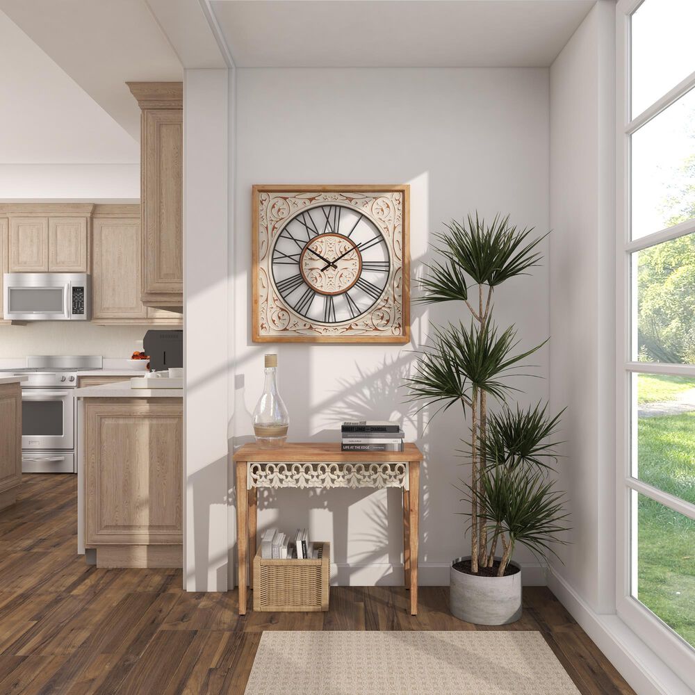 Maple and Jade 29&quot; Wall Clock in Distressed White and Brown, , large