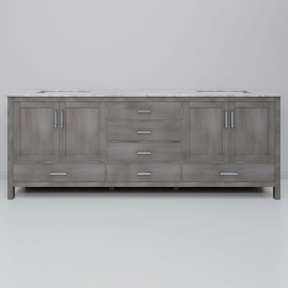 Lexora Home Jacques 80" Double Bathroom Vanity in Distressed Grey with 2 cm White Carrara Marble Top and Rectangular Sinks, , large