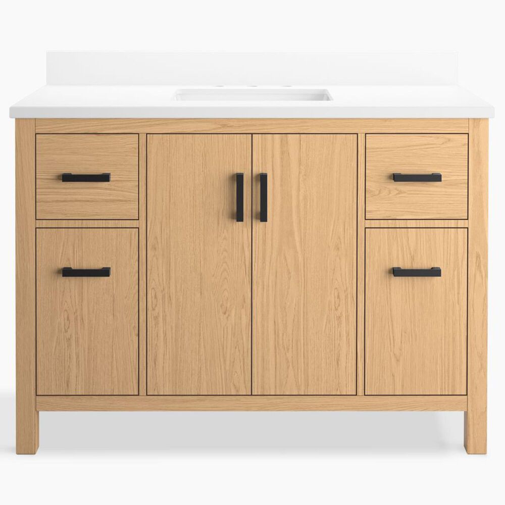 Kohler Kresla 48" Single Bathroom Vanity in Light Oak with 3 cm White Quartz Top and Rectangular Sink, , large