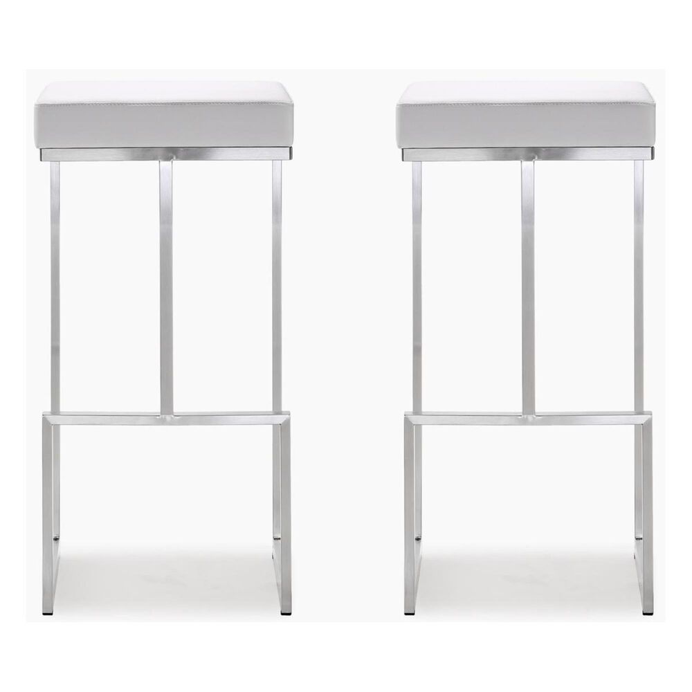 Tov Furniture Ferrara White Stainless Steel Barstool - Set of 2, , large