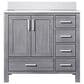Lexora Home Jacques 36" Left Offset Single Bathroom Vanity in Distressed Grey with 2 cm White Quartz Top and Rectangular Sink, , large