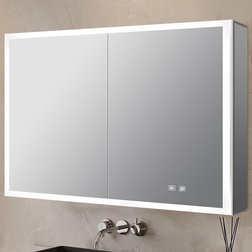 Lexora Home Mesa 36" x 28" LED Mirror Medicine Cabinet with Defogger in Aluminium, , large