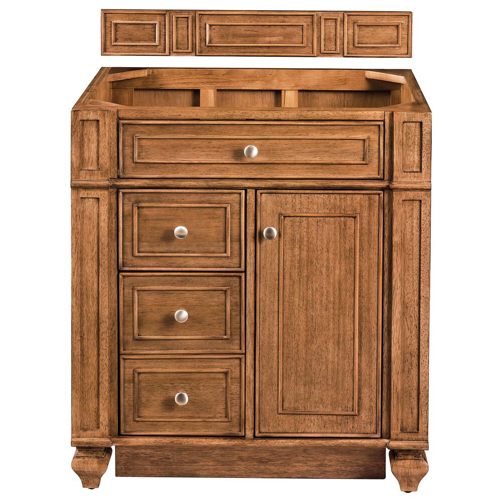 James Martin Vanities Bristol 30&quot; Single Bathroom Vanity in Saddle Brown with 3 cm Parisien Bleu Quartz Top and Rectangular Sink, , large