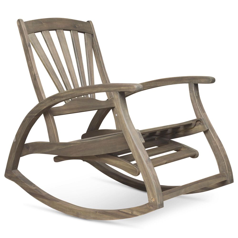 Hearth and Haven Sunview Outdoor Rocking Chair with Retractable Footrest in Grey, , large