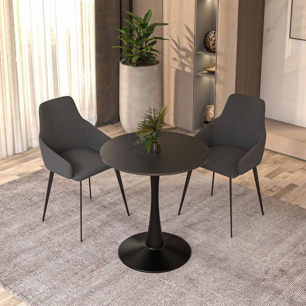 Leisuremod Bristol 27&quot; Round Dining Table with MDF Top in Black - Table Only, , large