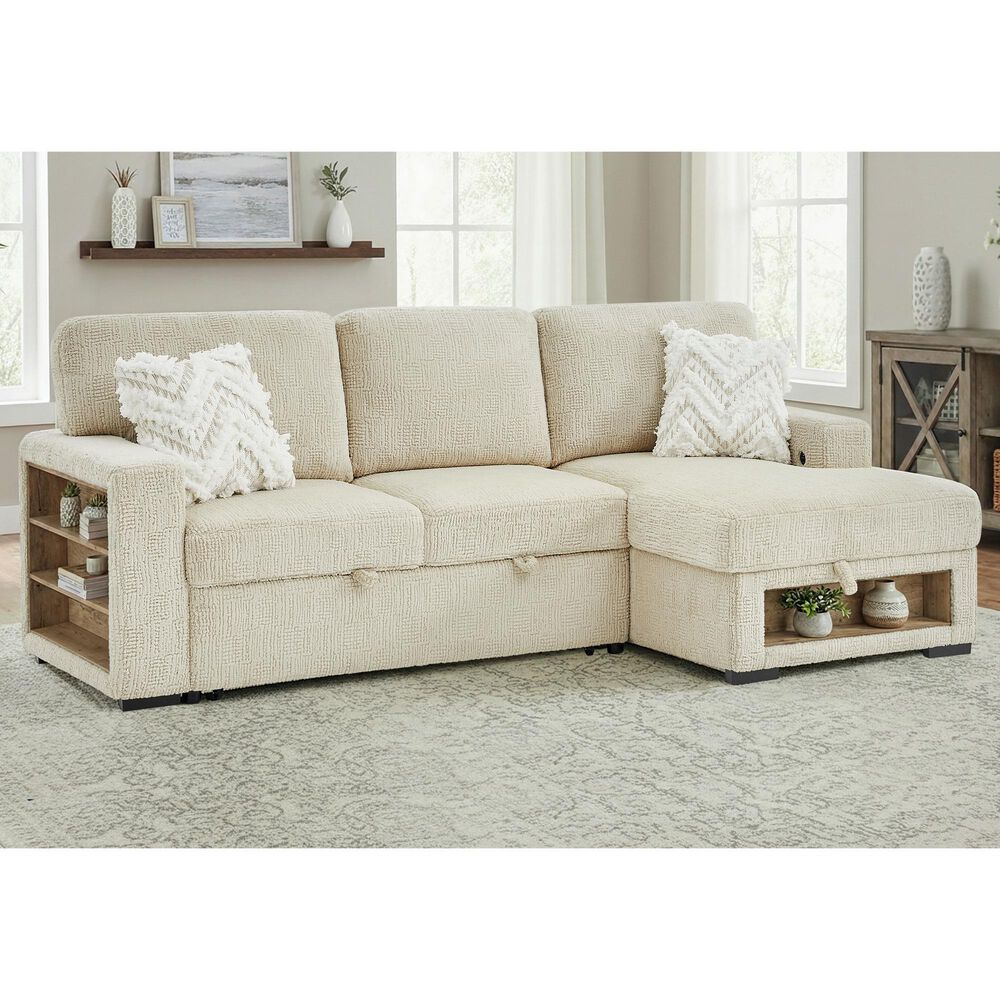 Modern Market Stationary Right Facing Sofa Bed with Bluetooth Speaker in Ivory, , large