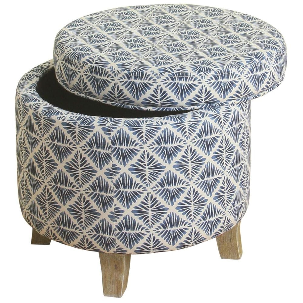 Kinfine Upholstered Ottoman in Blue and White, , large
