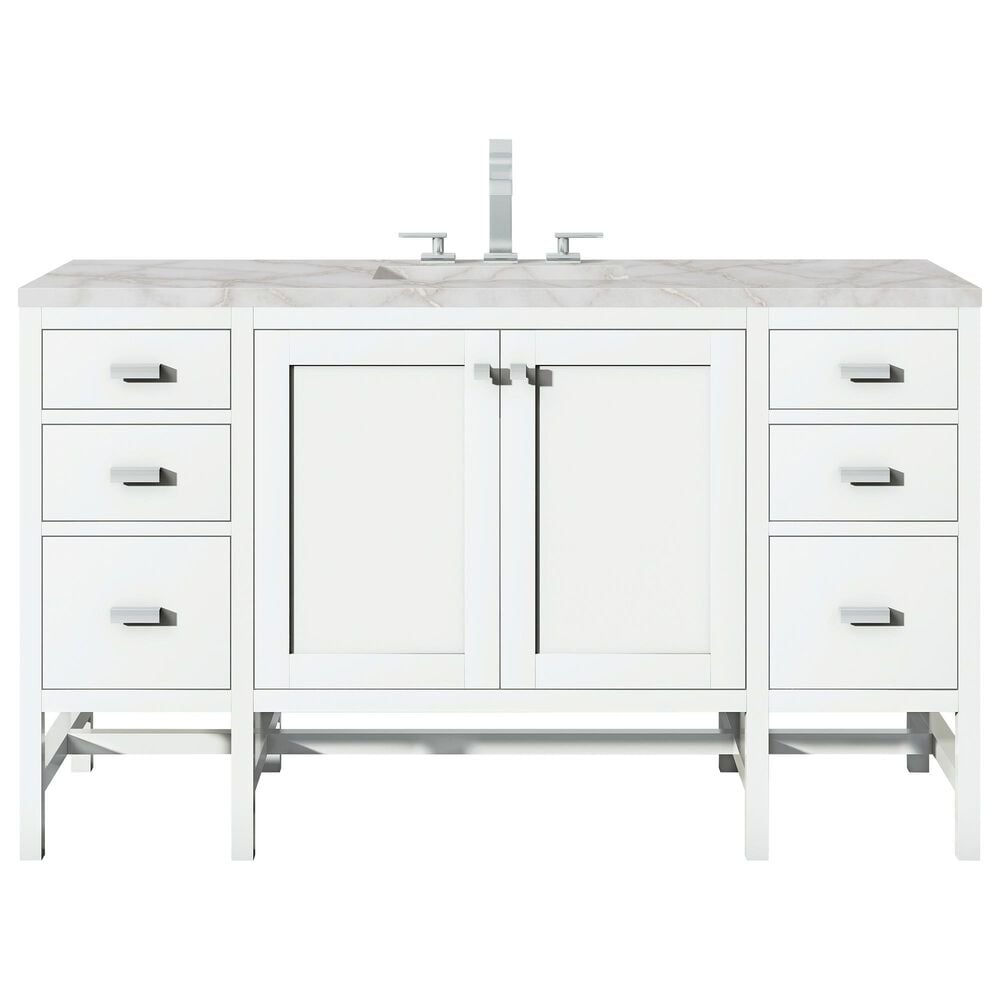 James Martin Vanities Addison 30" Single Bathroom Vanity in Glossy White with 3 cm Victorian Silver Quartz Top and Rectangular Sink, , large