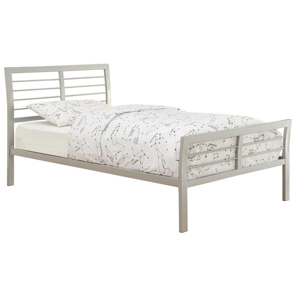 Pacific Landing Stoney Creek Twin Slat Frame Iron Bed in Silver, , large