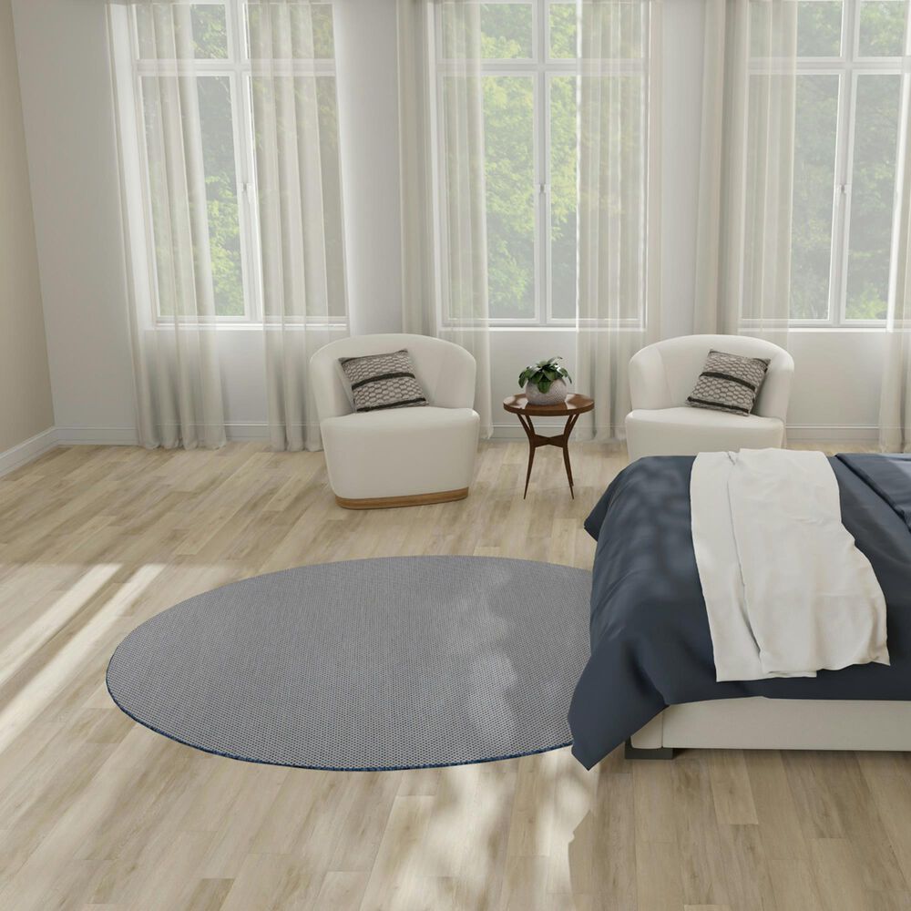Nourison Courtyard Ivory and Blue 6&#39; Round Indoor/Outdoor Area Rug, , large