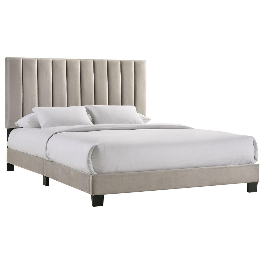 Mayberry Hill Coyote King Upholstered Platform Bed and Two Nightstands Set in Carroll Grey, , large