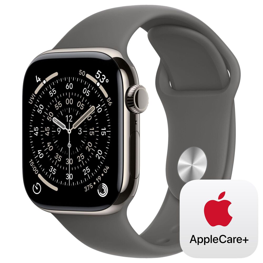 Apple Watch Series 11 (GPS+Cellular) 42mm Titanium Case with Stone Gray Sport Band - M/L in Natural and 2-Year AppleCare+, , large