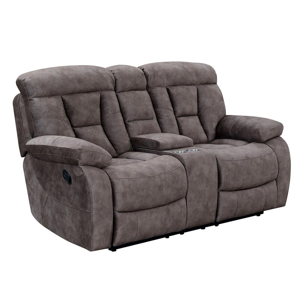 Crystal City Bogata Manual Reclining Loveseat with Console in Mushroom, , large
