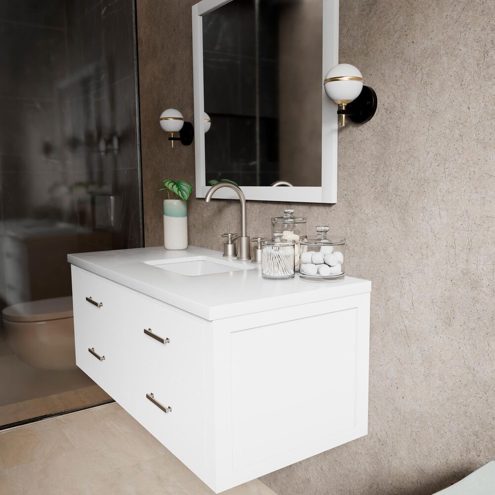 Lexora Home Castor 48" Single Bathroom Vanity in White with 2 cm White Quartz Top and Rectangular Sink, , large