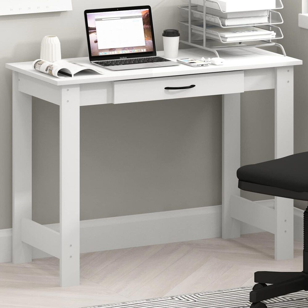 HOMLUX 39" Writing Desk with Drawer in White, , large