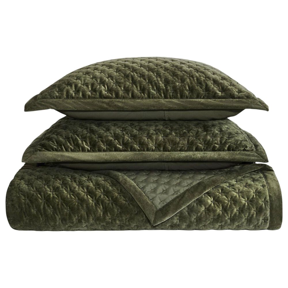 Hampton Park Charleston Queen Velvet Coverlet Set in Green, , large