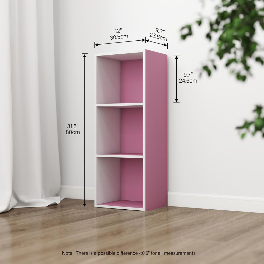 HOMLUX 3-Tier Bookcase with Decorative Open Shelves in White and Pink, , large