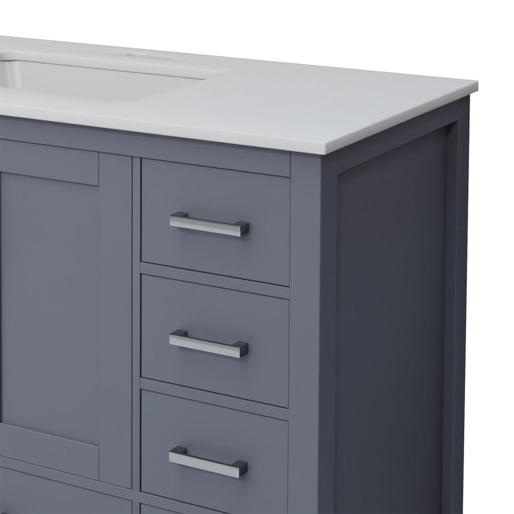 Lexora Home Jacques 48&quot; Single Bathroom Vanity in Dark Grey with 2 cm White Cultured Marble Top and Rectangular Sink, , large