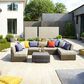 Hearth and Haven Outdoor Square Wicker Coffee Table with Glass Top in Brown, , large