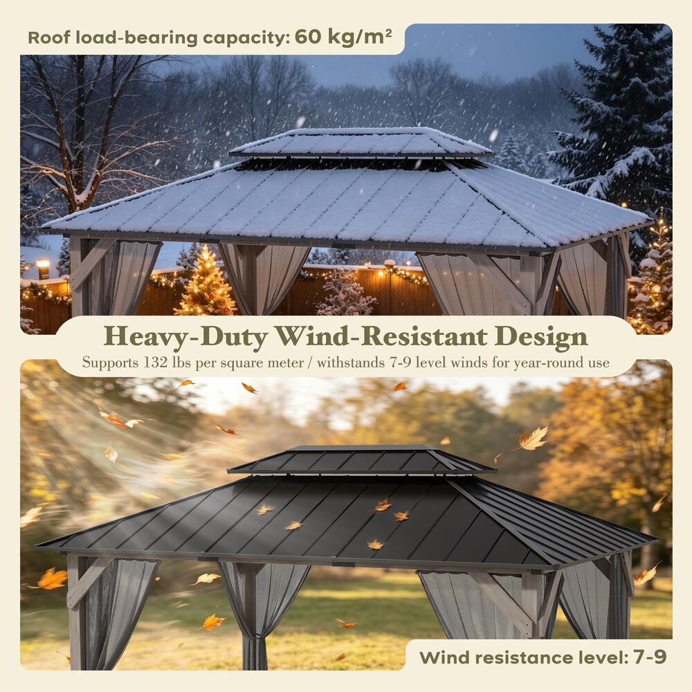 HOMLUX 12' x 16' Patio Hardtop Gazebo with Wood Posts in Light Gray, , large