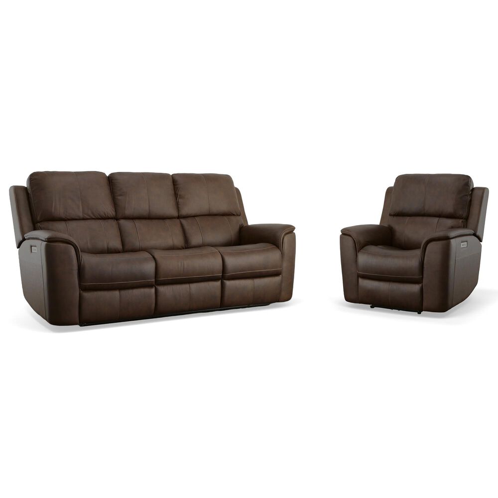 Flexsteel Henry 2-Piece Power Reclining Sofa and Recliner in Burnt Umber Brown, , large