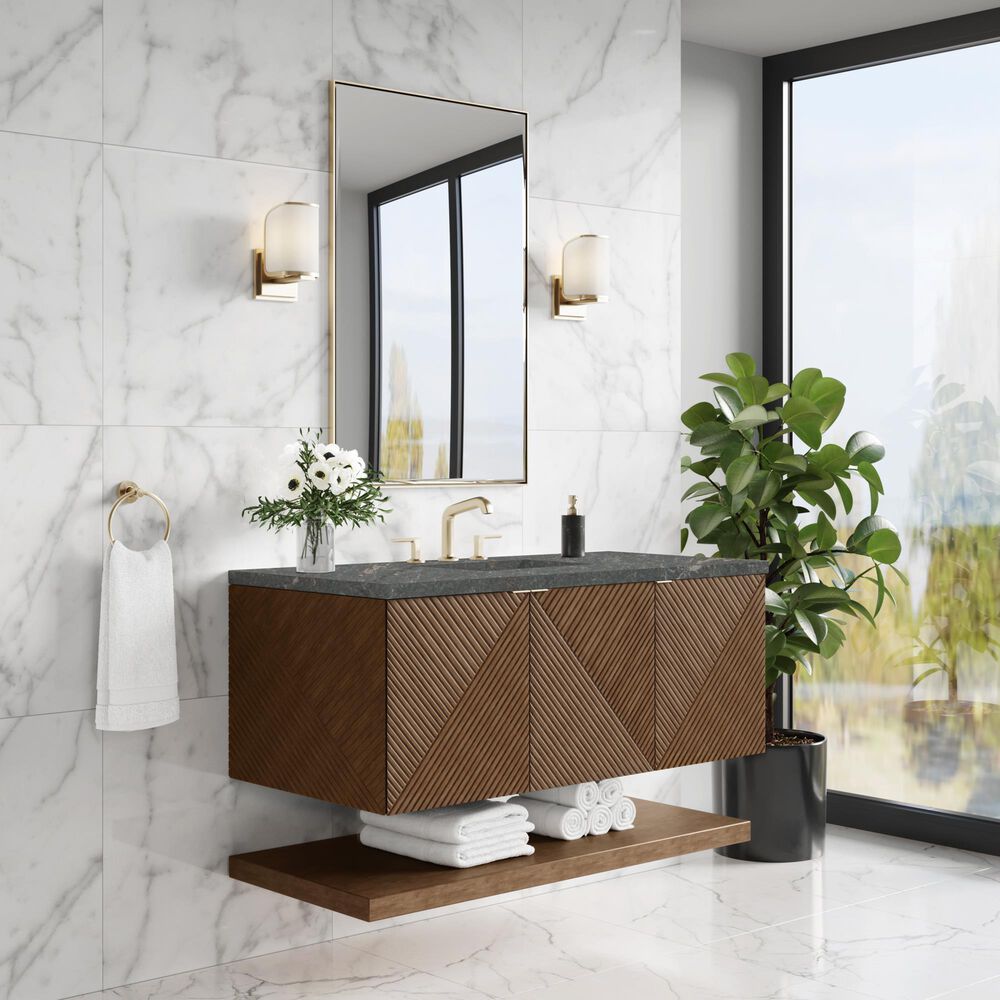 James Martin Vanities Marcello 48" Wall Mounted Single Bathroom Vanity in Chestnut with 3 cm Parisien Bleu Quartz Top and Rectangular Sink, , large