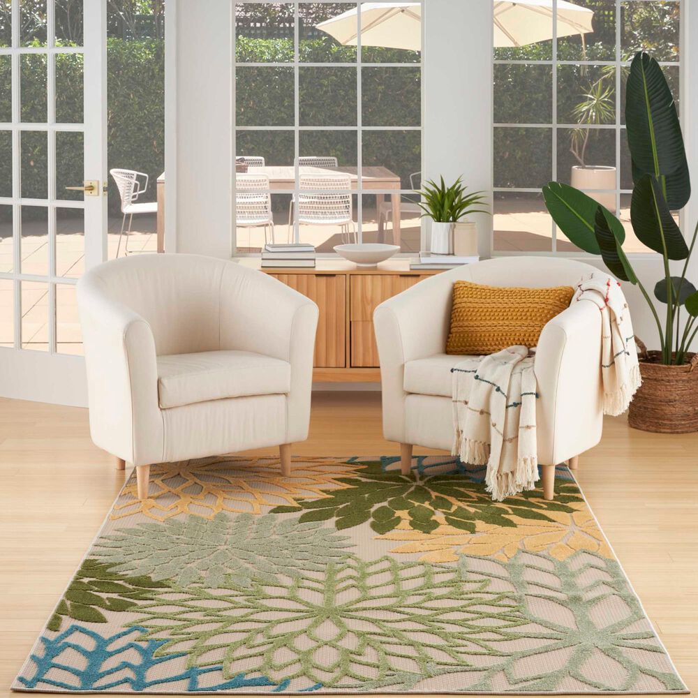 Nourison Aloha Floral 6&#39; x 9&#39; Green and Multicolor Indoor/Outdoor Area Rug, , large