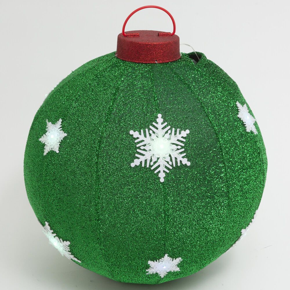 The Gerson Company 24" Collapsible Ball with Snowflake Design and LED Lights in Green, , large
