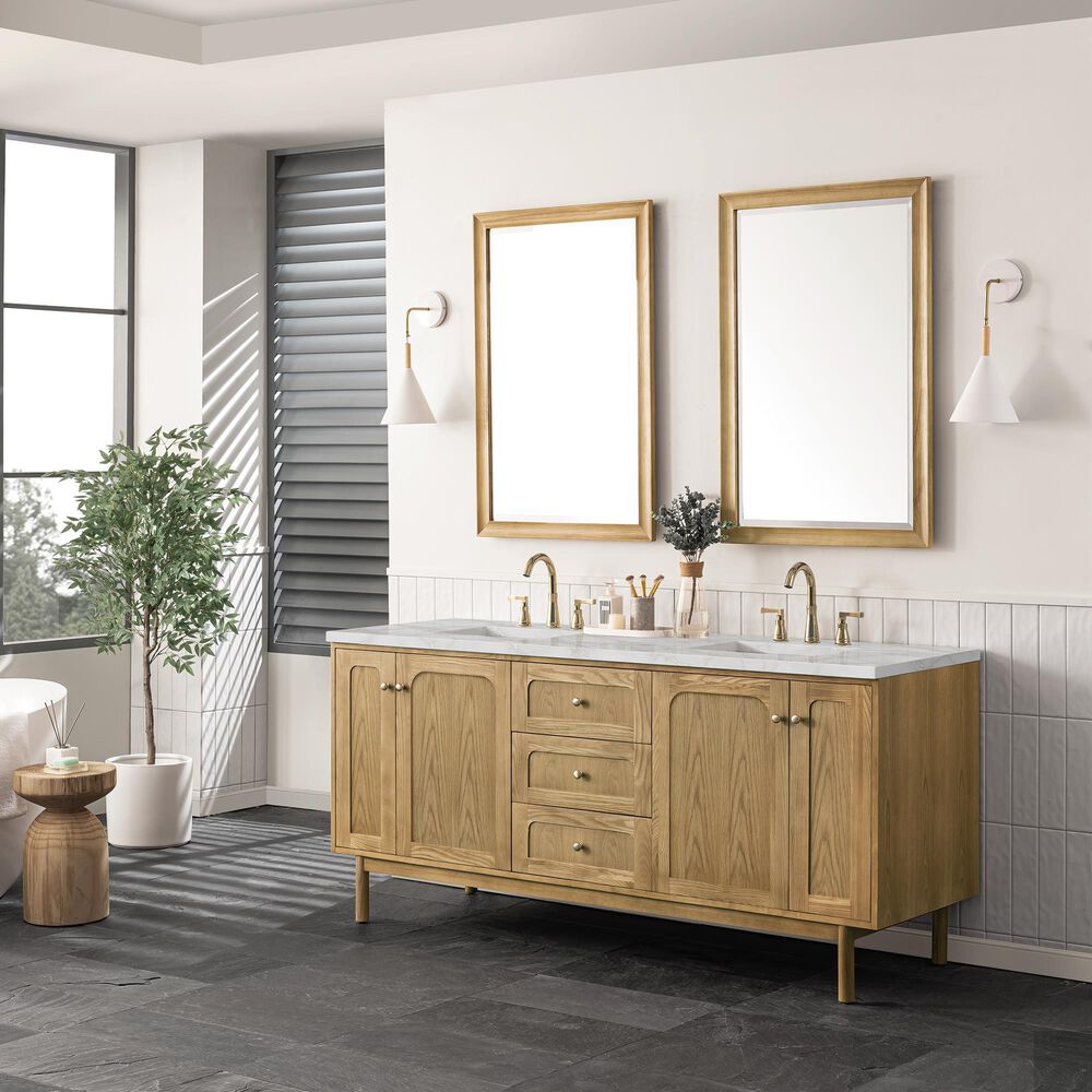 James Martin Vanities Laurent 72" Double Bathroom Vanity in Light Natural Oak with 3 cm Lime Delight Quartz Top and Rectangular Sinks, , large