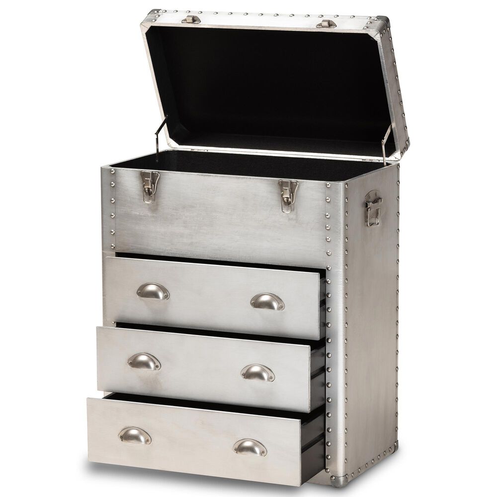 Baxton Studio Serge 3-Drawer Accent Storage Cabinet in Silver, , large
