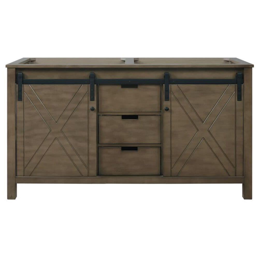Lexora Home Marsyas 60&quot; Double Bathroom Vanity in Rustic Brown with 2 cm White Cultured Marble Top and Rectangular Sinks, , large