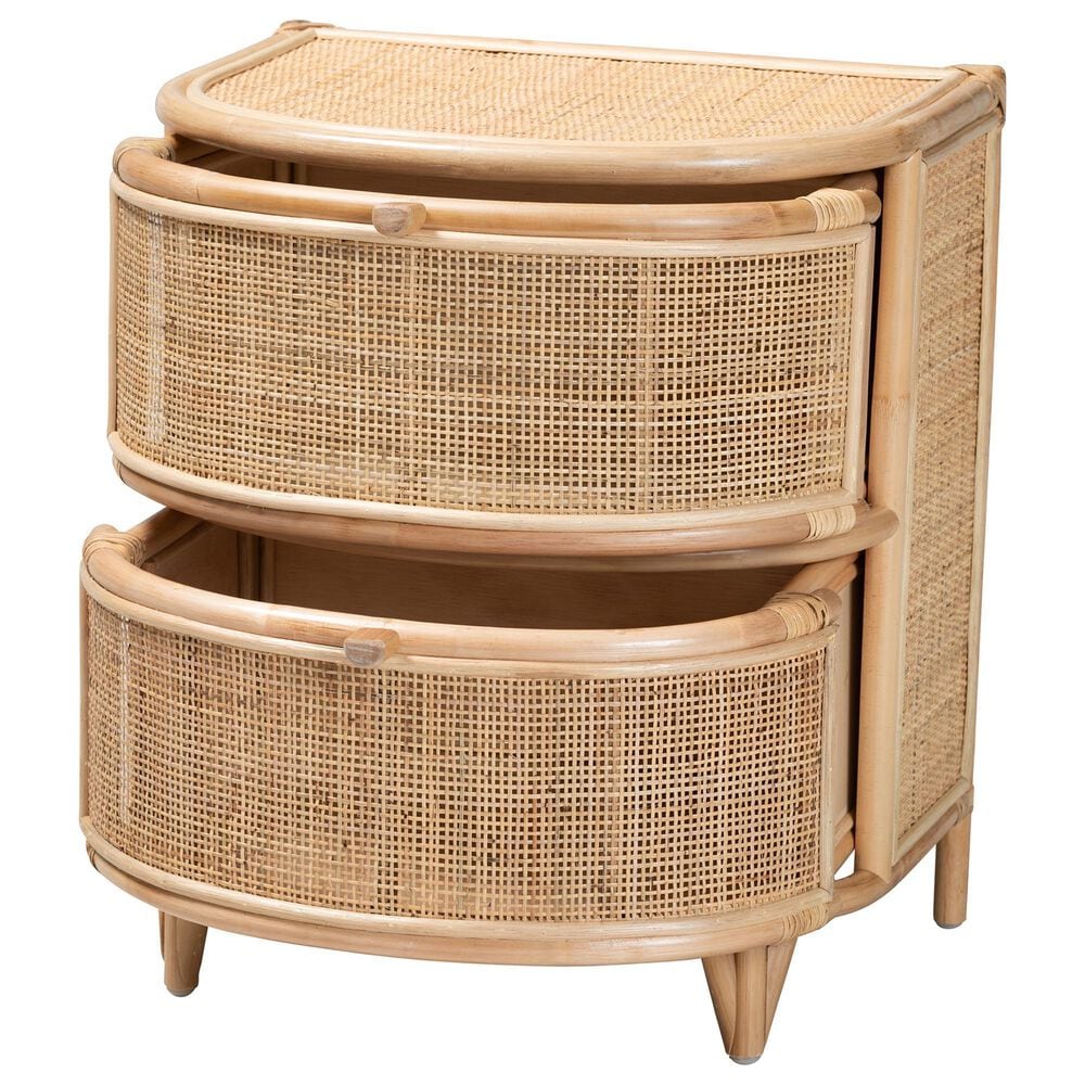 Baxton Studio Oleta 2-Drawer Rattan Nightstand in Natural Brown, , large